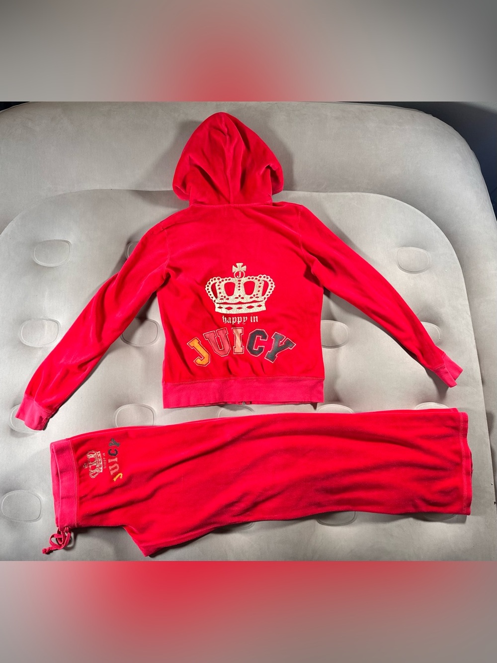 Juicy Couture Vintage Red Velour Tracksuit Y2K McBling Rare M/XL USA Made Retro